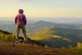 Female climber enjoying the view from the mountain top Royalty Free Stock Photo