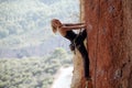 Female climber prepearing to the next move