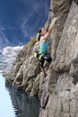 Female climber and rocky river Royalty Free Stock Photo