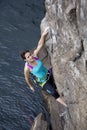 Female climber and rocky river Royalty Free Stock Photo