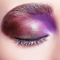 Female closed eye with evening violet purple eyes shadows and white eyelashes makeup