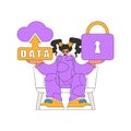 A female with a cloud storage system and a lock.