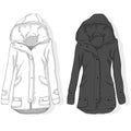 Female coat illustration isolated on white. Fashion collection. Parka vector image.