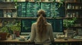 Female Coder in a Plant-Filled Workspace Writing Code