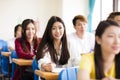 female college student sitting with classmates Royalty Free Stock Photo