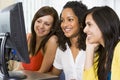 Female college students in a computer lab