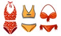 Female Colorful Swimsuits Isolated on White Background Vector Set. Fashion Tankini Collection Royalty Free Stock Photo