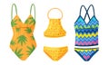 Female Colorful Swimsuits Isolated on White Background Vector Set. Fashion Tankini and Monokini Collection Royalty Free Stock Photo