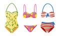 Female Colorful Swimsuits Isolated on White Background Vector Set. Fashion Tankini and Monokini Collection Royalty Free Stock Photo