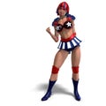 Female comic hero in an red, blue, white outfit