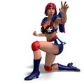 Female comic hero in an red, blue, white outfit