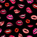 Female comic lips seamless pattern vector template