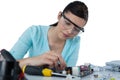 Female computer engineer repairing computer motherboard Royalty Free Stock Photo