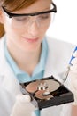 Female computer engineer - woman repair hard disc Royalty Free Stock Photo