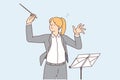 Female conductor leading orchestra