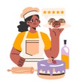 Female confectioner. Small business-owner. Black woman in an apron