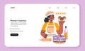 Female confectioner web banner or landing page. Small business