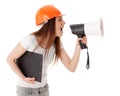 Female construction superintendent with megaphone Royalty Free Stock Photo