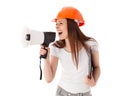 Female construction superintendent with megaphone Royalty Free Stock Photo