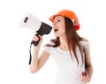 Female construction superintendent with megaphone Royalty Free Stock Photo