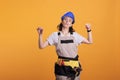 Female construction worker acting dizzy and tired Royalty Free Stock Photo