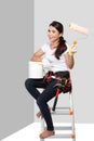 Female construction worker painting Royalty Free Stock Photo