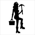Female Construction Worker Silhouette with Helmet, Case and Tool Royalty Free Stock Photo