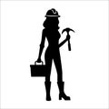Female Construction Worker Silhouette with Helmet, Case and Tool Royalty Free Stock Photo