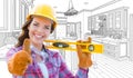 Female Construction Worker With Thumbs Up Holding Level In Front Royalty Free Stock Photo