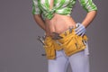 Female Construction Worker With Tool belt. Royalty Free Stock Photo