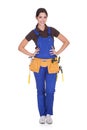 Female Construction Worker With Toolbelt