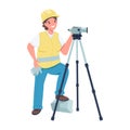 Female construction worker with video camera semi flat color vector character Royalty Free Stock Photo