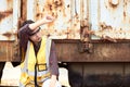 Female construction worker is tired from work Royalty Free Stock Photo