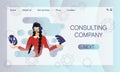 Female consultant, manager of online store with a headset in touch with the client around the clock. Website concept, landing page Royalty Free Stock Photo