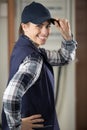 female contractor tipping hat Royalty Free Stock Photo