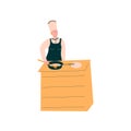 Female Cook Baking Pancakes, Professional Kitchener Character in Uniform Preparing Delicious Dish Vector Illustration