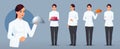 Female Cook Character Set in Various Poses and Gestures, Chef Logo, Chef Standing Carrying Cake, Pizza, Serving Plate Royalty Free Stock Photo