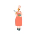 Female Cook Cooking in Restaurant Kitchen, Professional Kitchener Character in Uniform Preparing Delicious Dish with