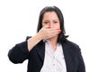 Female corporate covering mouth using hand as secret concept