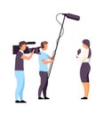 Female correspondent with camera crew with semi flat color vector characters Royalty Free Stock Photo