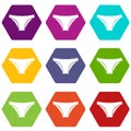 Female cotton panties icon set color hexahedron