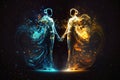 Female couple in love, magic cosmic view of two women at night, illustration, generative AI Royalty Free Stock Photo