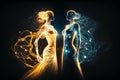 Female couple in love, magic cosmic view of two women at night, illustration, generative AI