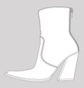 Female cowboy ankle boot fashion flat sketch template