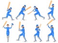 Female cricket player in different batting activity