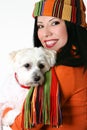 Female cuddling a pet dog