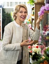 Female customer choosing potted orchid