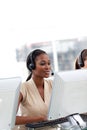 Female customer service agent with headset on