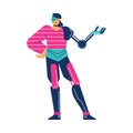 Female cyborg with an artificial robotic body parts flat vector isolated.