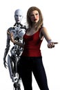 Female Cyborg and Human Woman Isolated